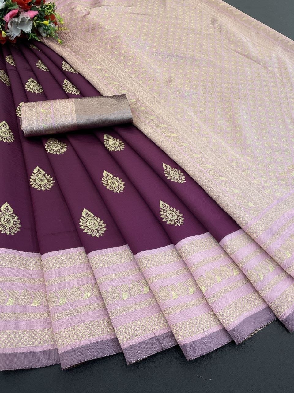 Wine Purple Lichi Silk Jacquard Saree with Rich Pallu