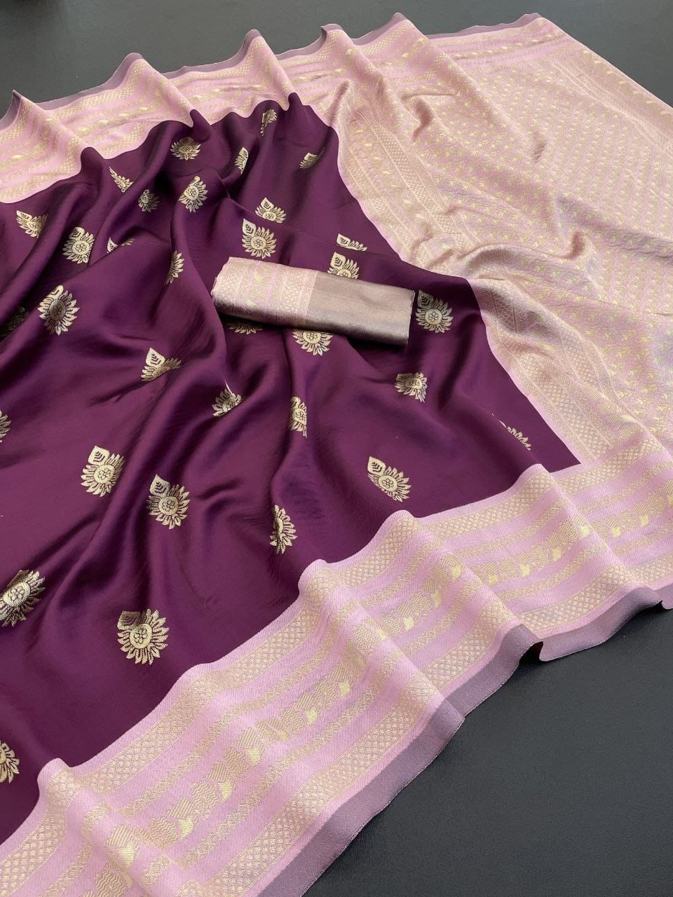 Wine Purple Lichi Silk Jacquard Saree with Rich Pallu