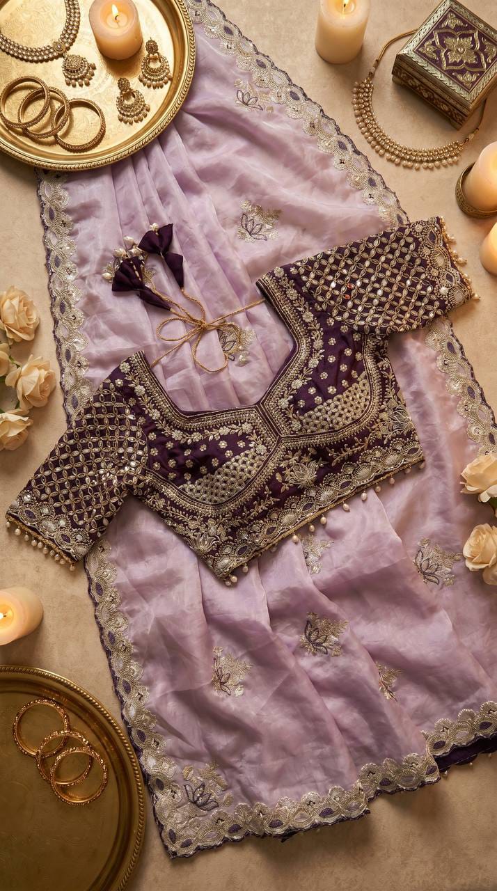 Designer Fandy Satin Saree with Readymade Embroidered Blouse