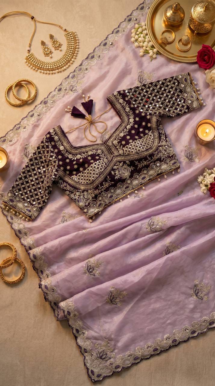Designer Fandy Satin Saree with Readymade Embroidered Blouse