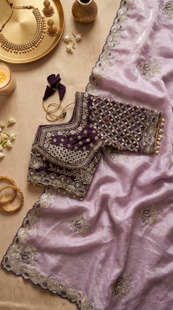 Designer Fandy Satin Saree with Readymade Embroidered Blouse