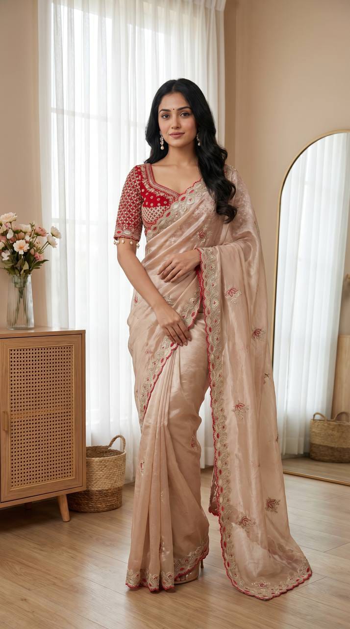 Designer Fandy Satin Saree with Readymade Embroidered Blouse