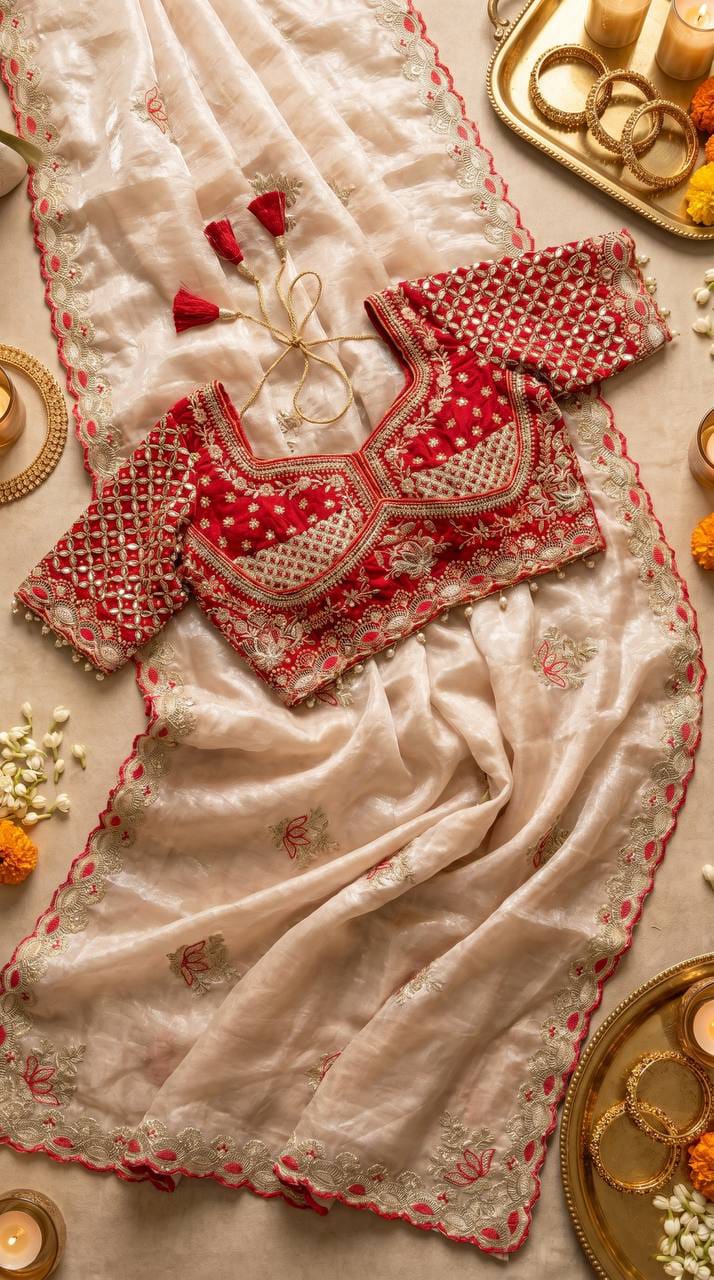 Designer Fandy Satin Saree with Readymade Embroidered Blouse