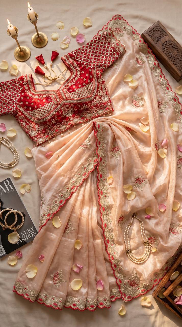 Designer Fandy Satin Saree with Readymade Embroidered Blouse