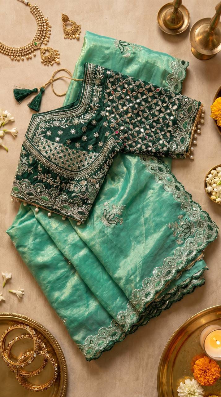 Designer Fandy Satin Saree with Readymade Embroidered Blouse