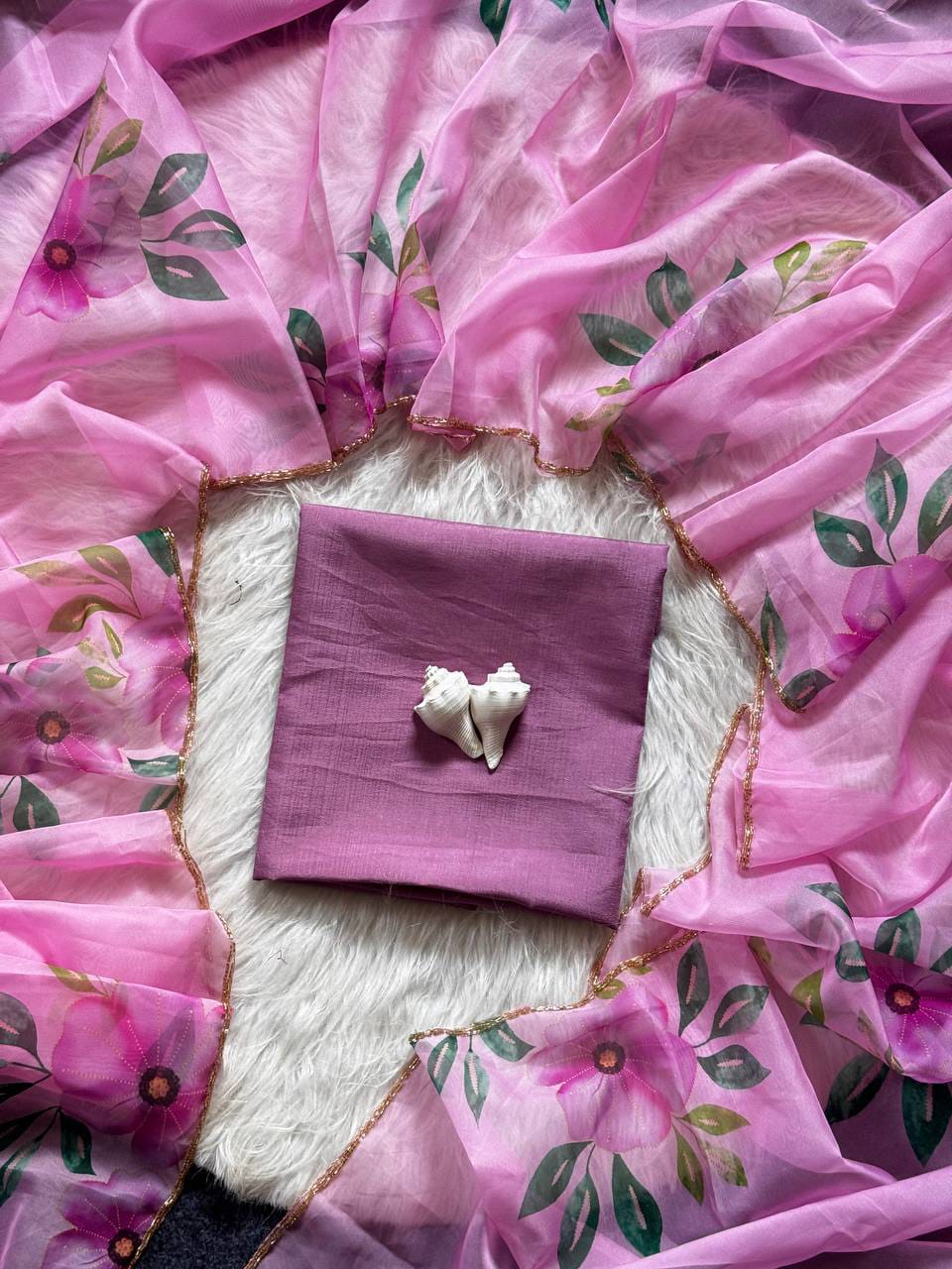 Floral Print Teby Silk Saree with Blouse for Women