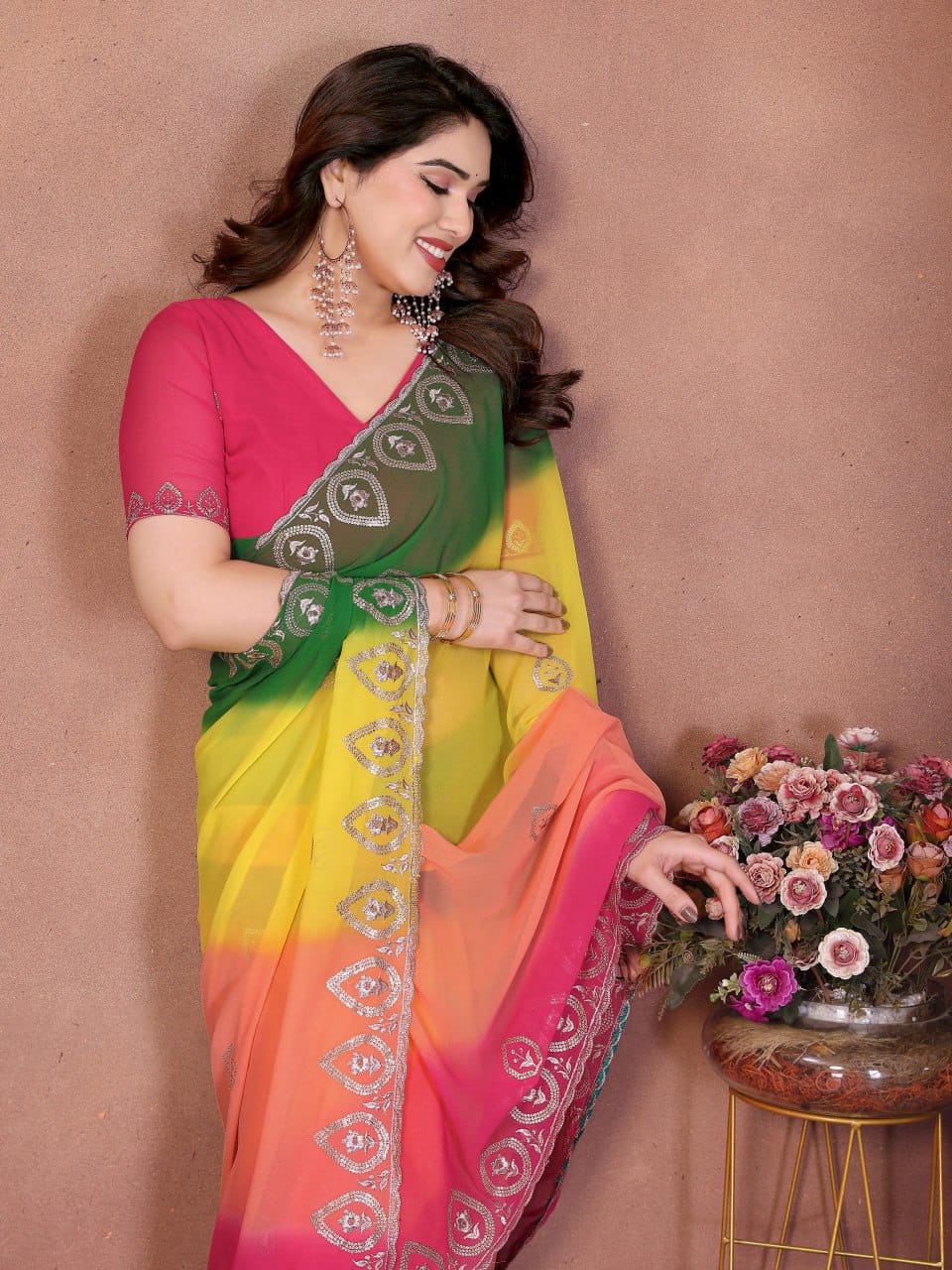 Heavy Georgette Silk Embroidery Saree with Blouse | Nityapriya
