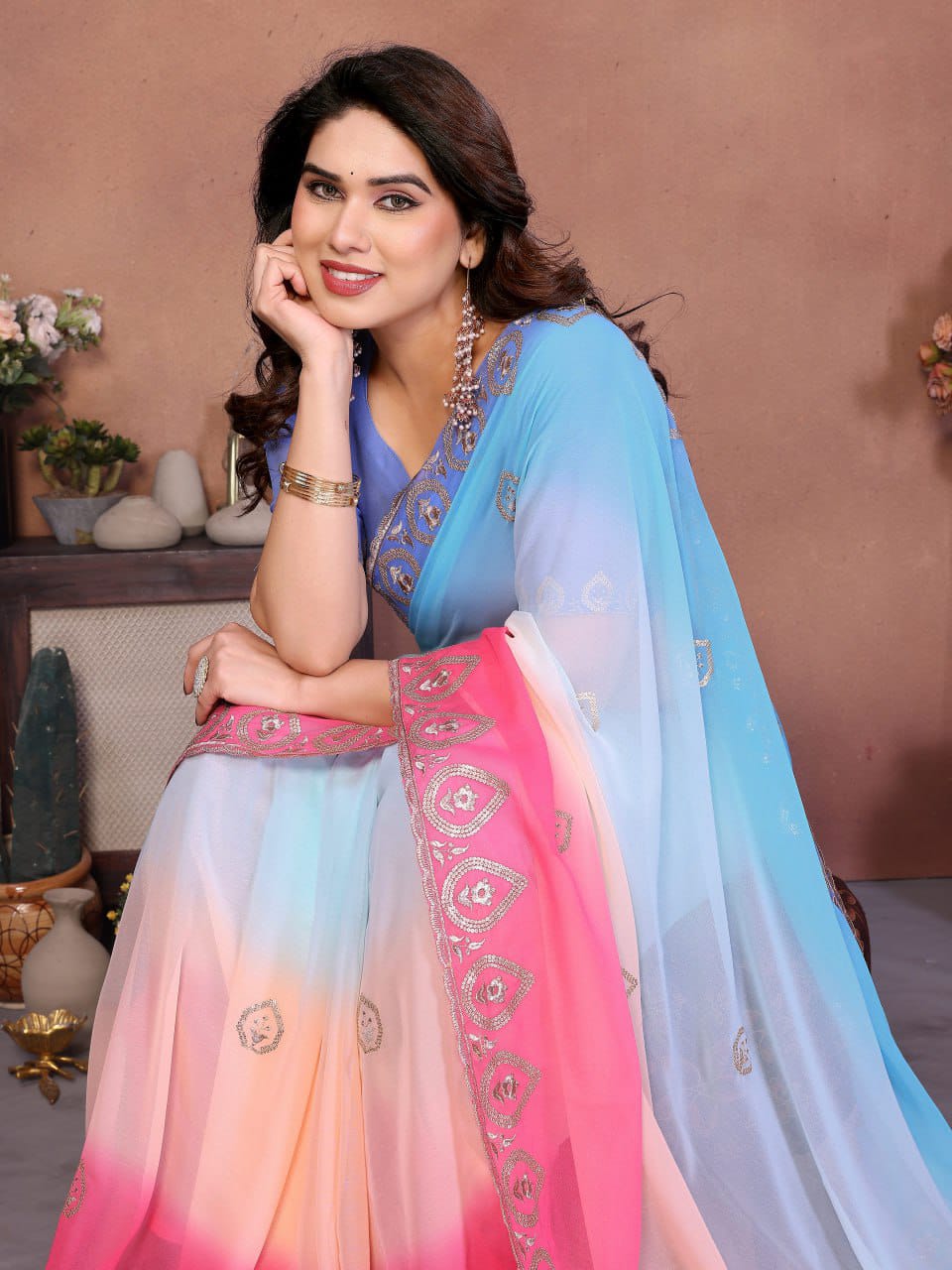 Heavy Georgette Silk Embroidery Saree with Blouse | Nityapriya