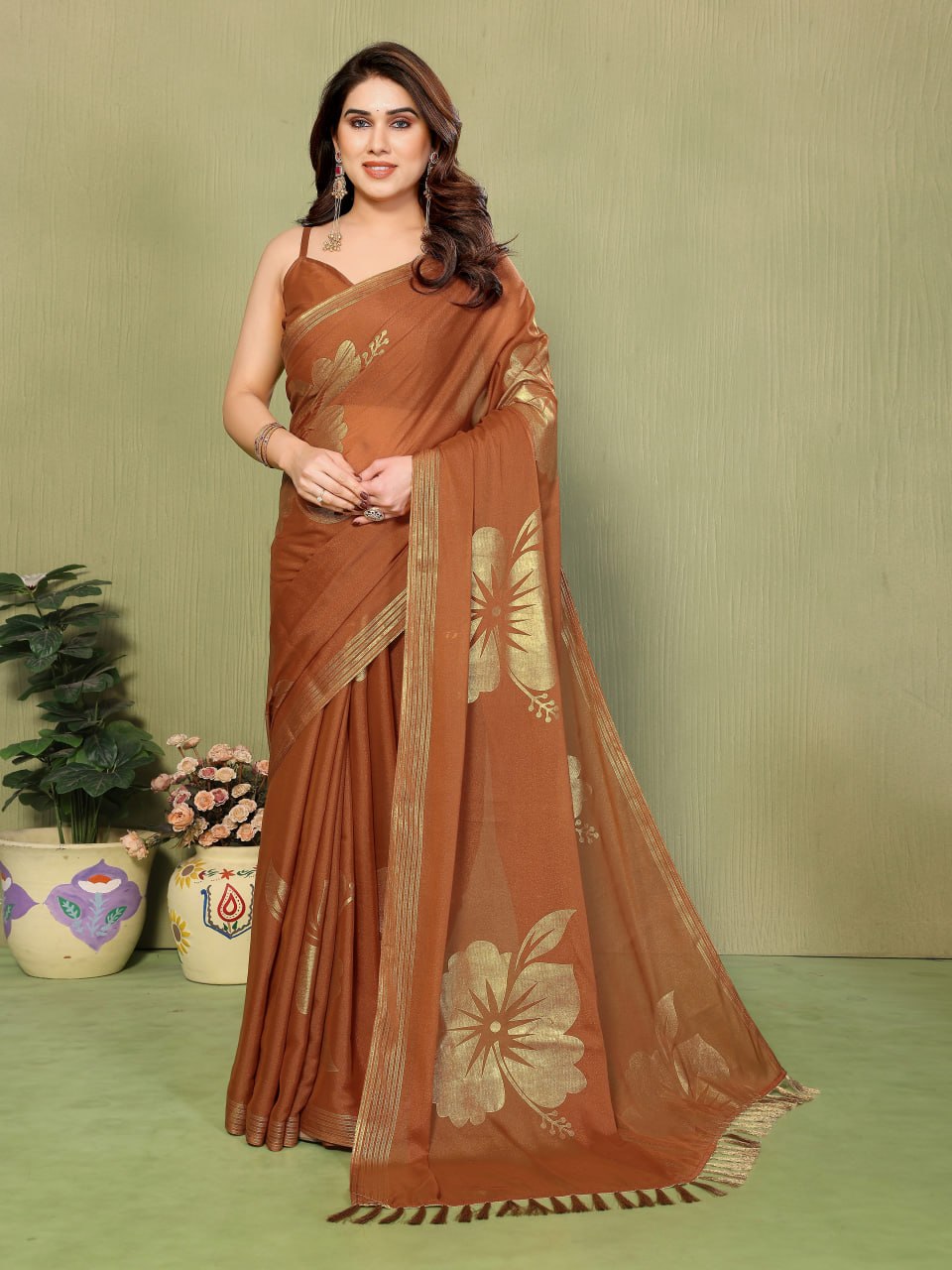 Star Georgette Silk Saree with Foil Work & Zalar Lace