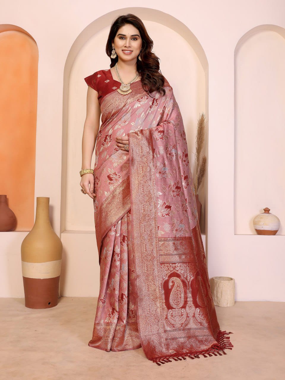 Pure Cotton Spun Saree with Jacquard Zari Weaving