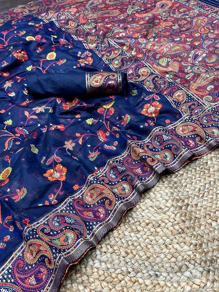 Pashmina Cotton Meenakari Woven Saree with Rich Pallu