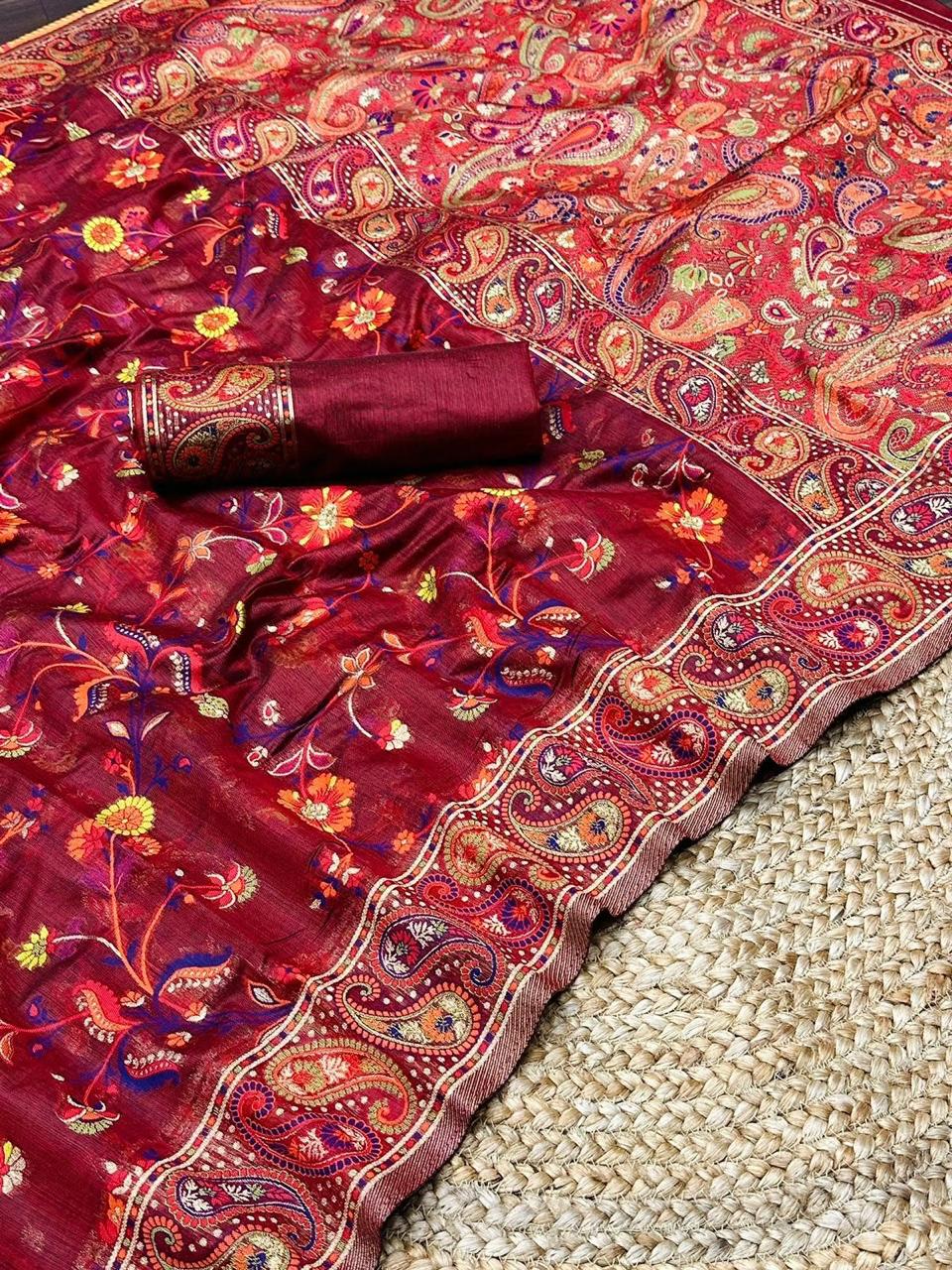 Pashmina Cotton Meenakari Woven Saree with Rich Pallu