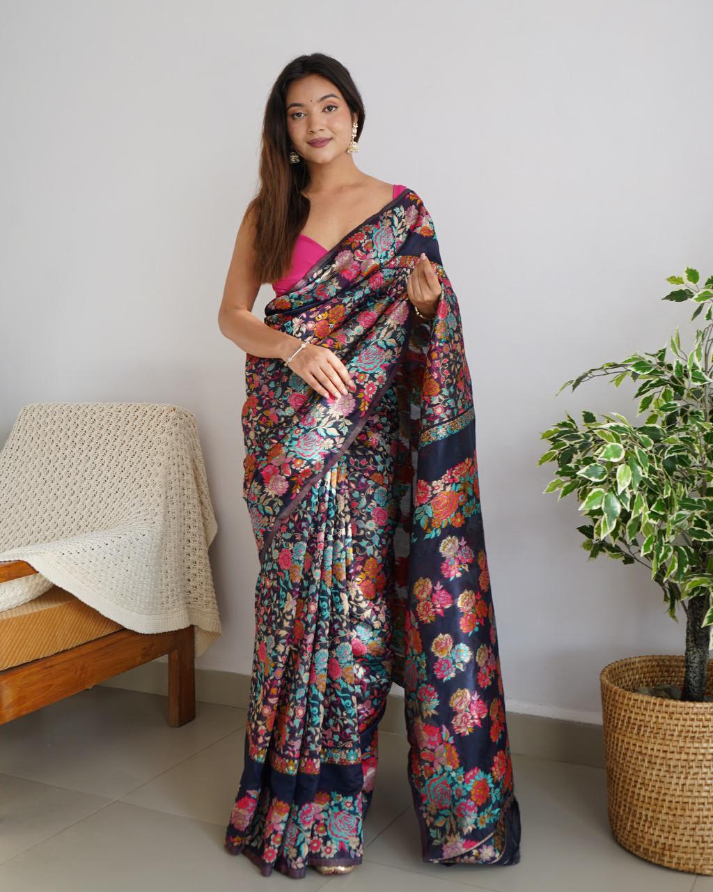 Pashmina Cotton Meenakari Woven Saree with Rich Pallu