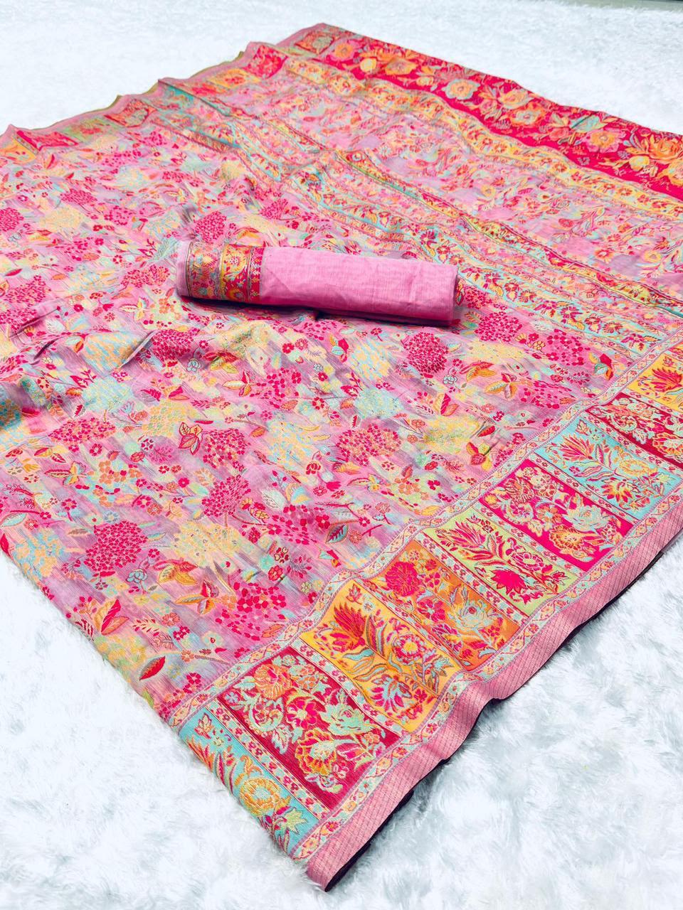 Pashmina Cotton Meenakari Woven Saree with Rich Pallu