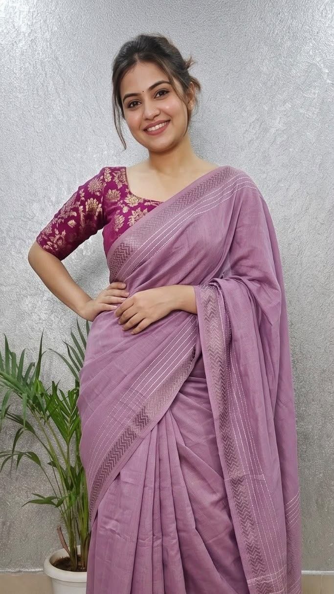 Mal Mal Cotton Silk Saree with Jacquard Zari Blouse