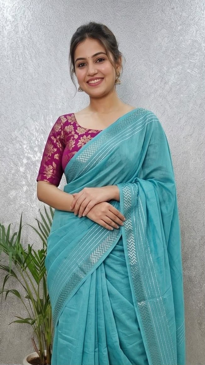 Mal Mal Cotton Silk Saree with Jacquard Zari Blouse