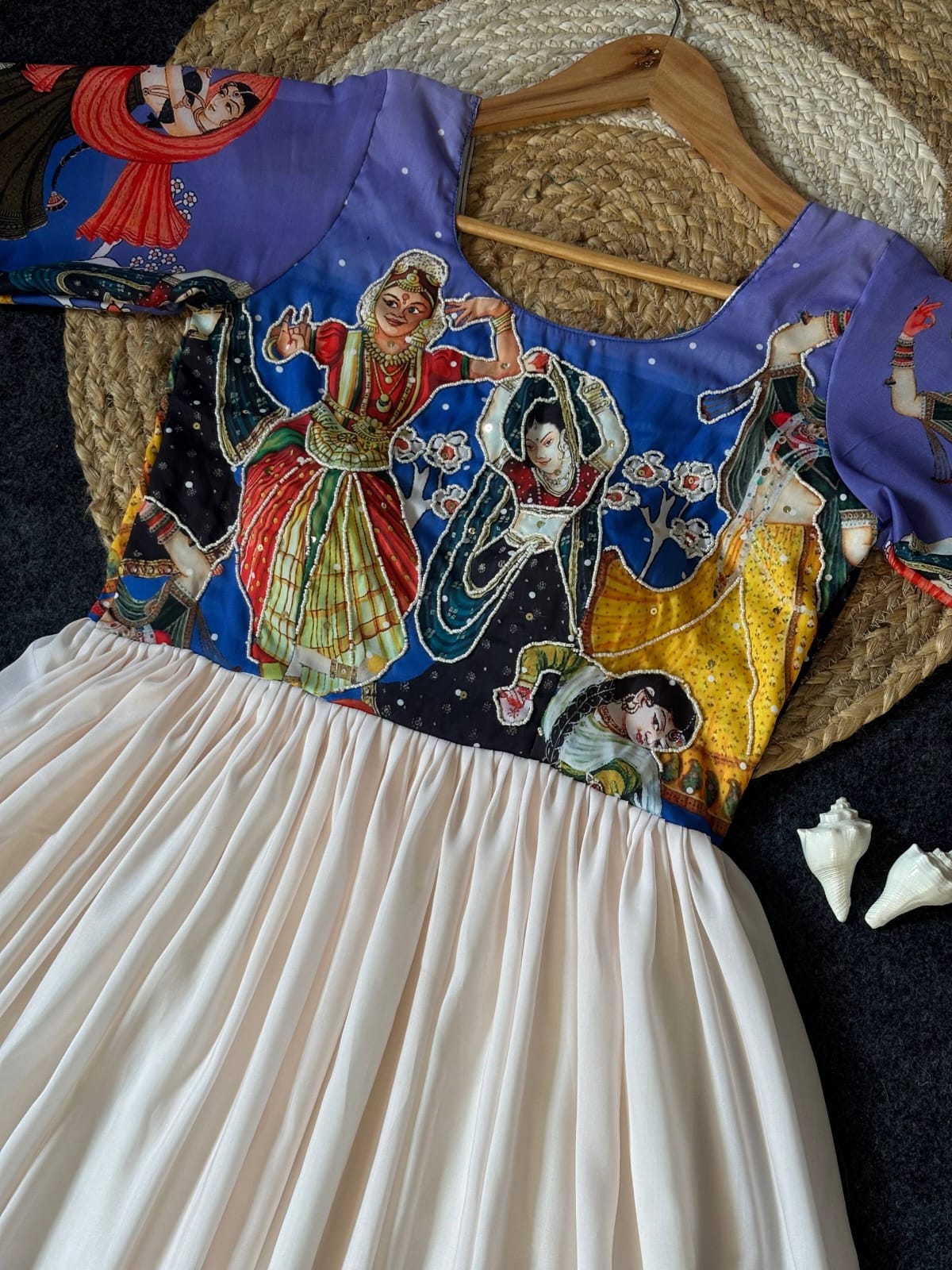 Kalamkari Printed Maslin Anarkali Gown with Khatli Work