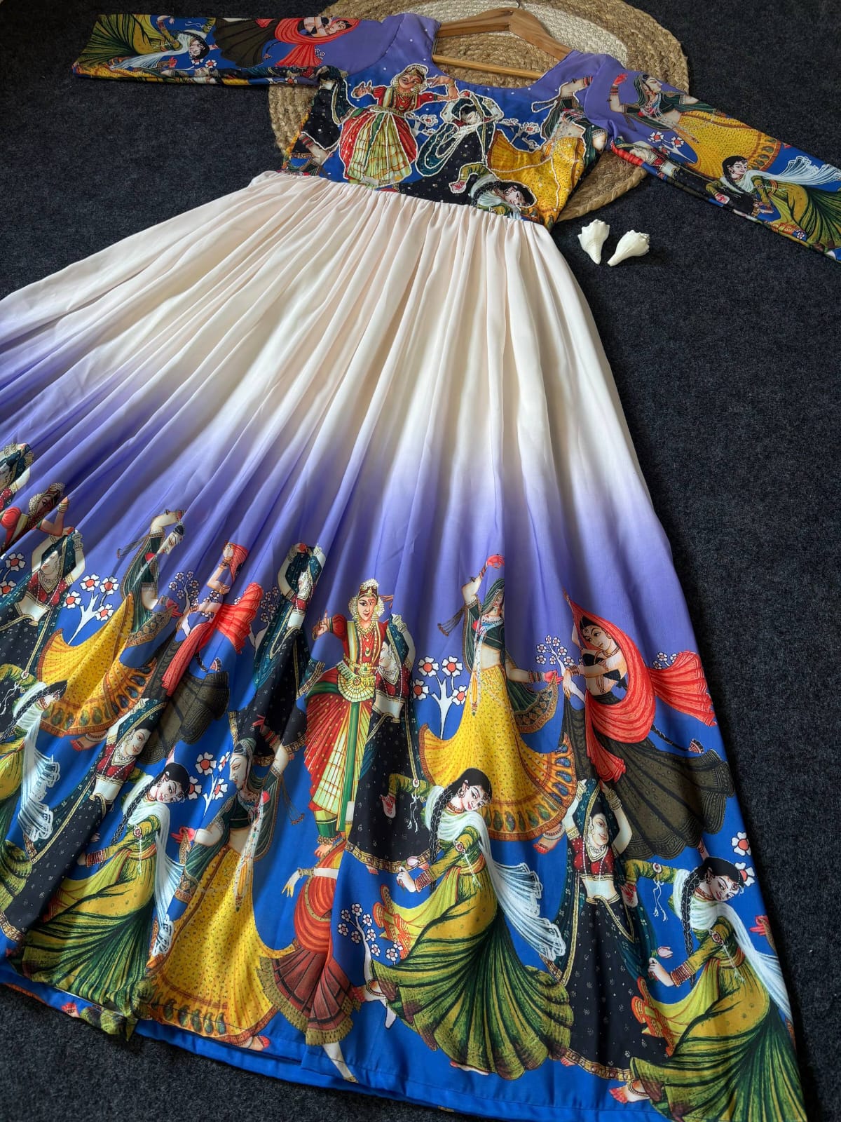 Kalamkari Printed Maslin Anarkali Gown with Khatli Work