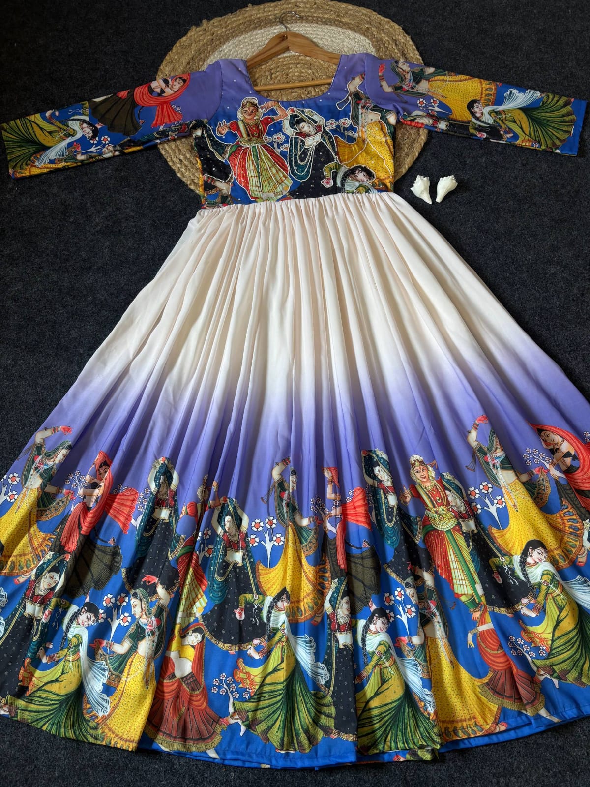 Kalamkari Printed Maslin Anarkali Gown with Khatli Work
