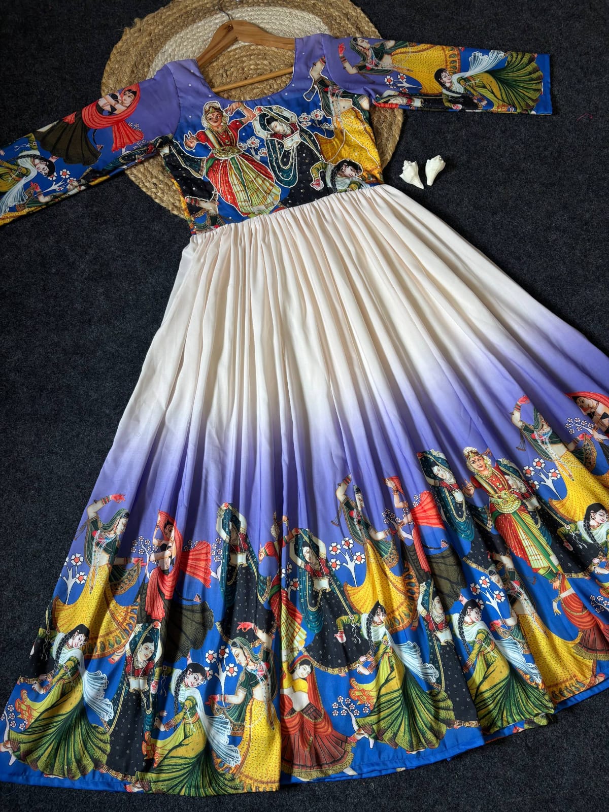 Kalamkari Printed Maslin Anarkali Gown with Khatli Work