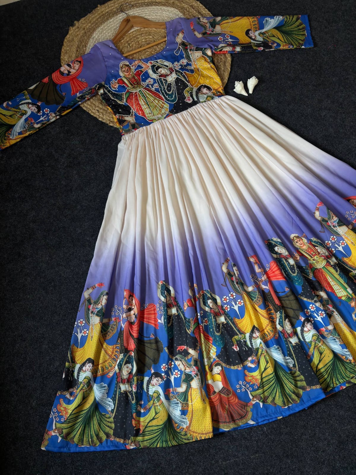 Kalamkari Printed Maslin Anarkali Gown with Khatli Work