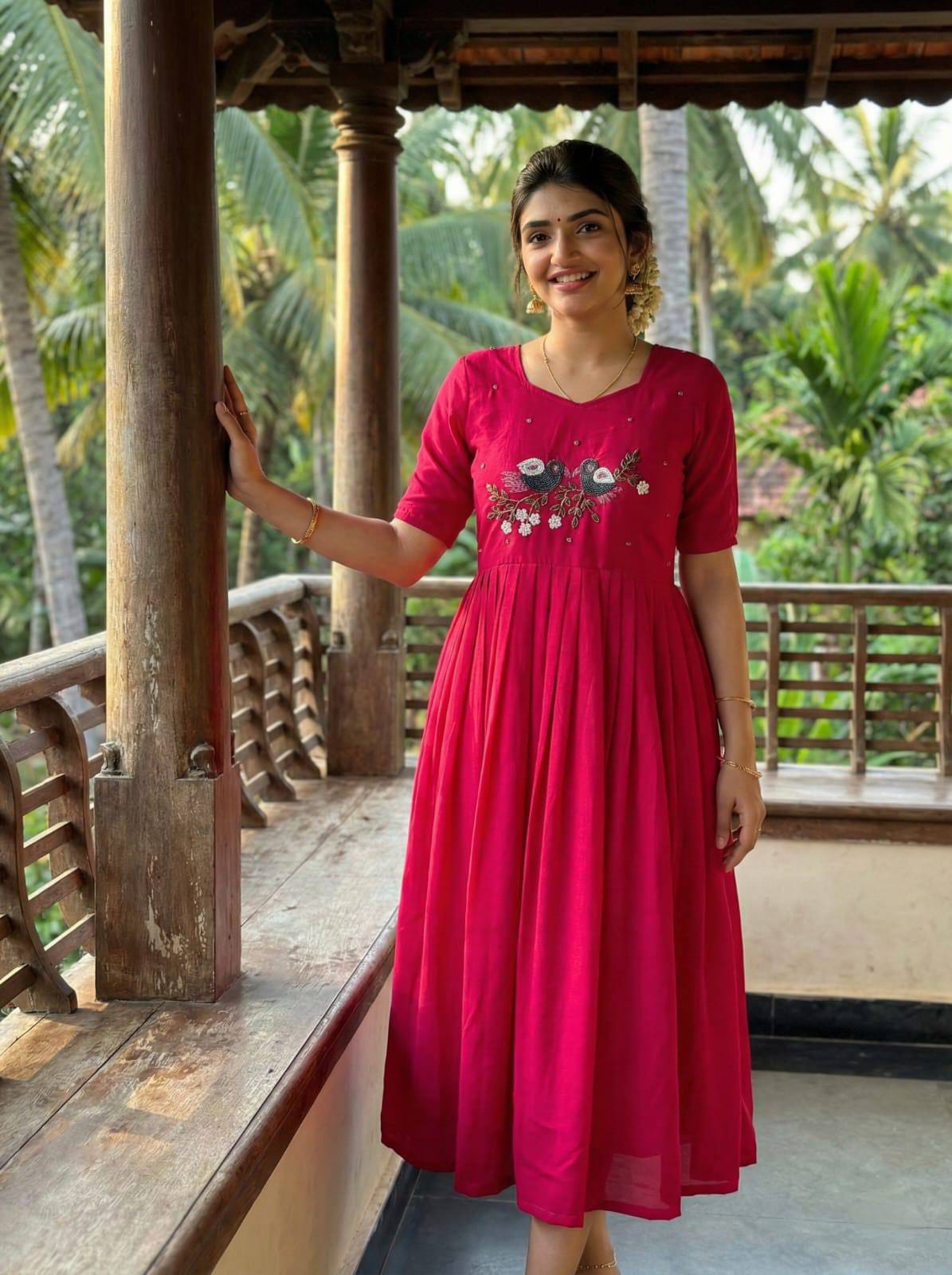 Soft Roman Anarkali Gown with Moti & Kardana Handwork