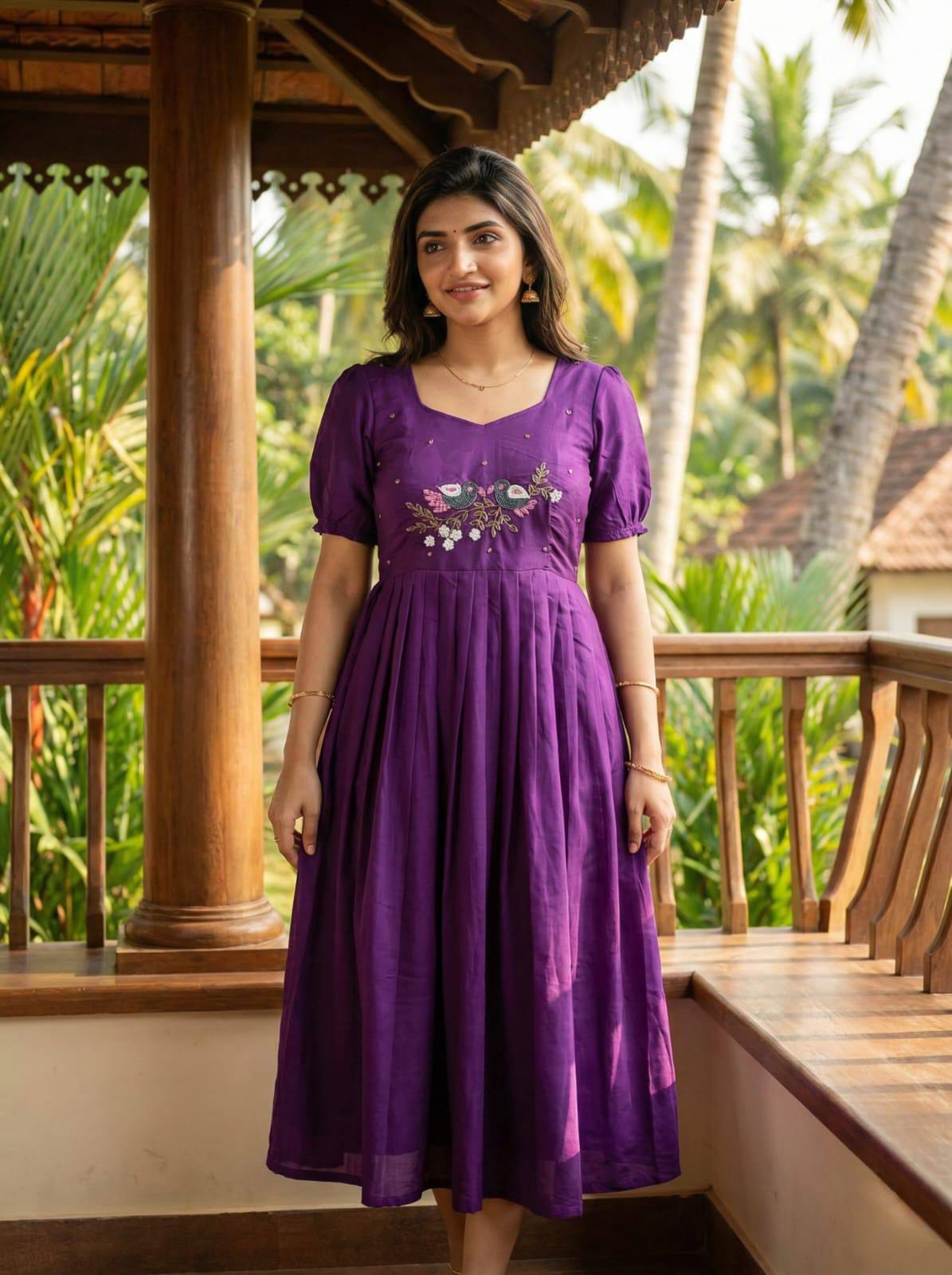 Soft Roman Anarkali Gown with Moti & Kardana Handwork