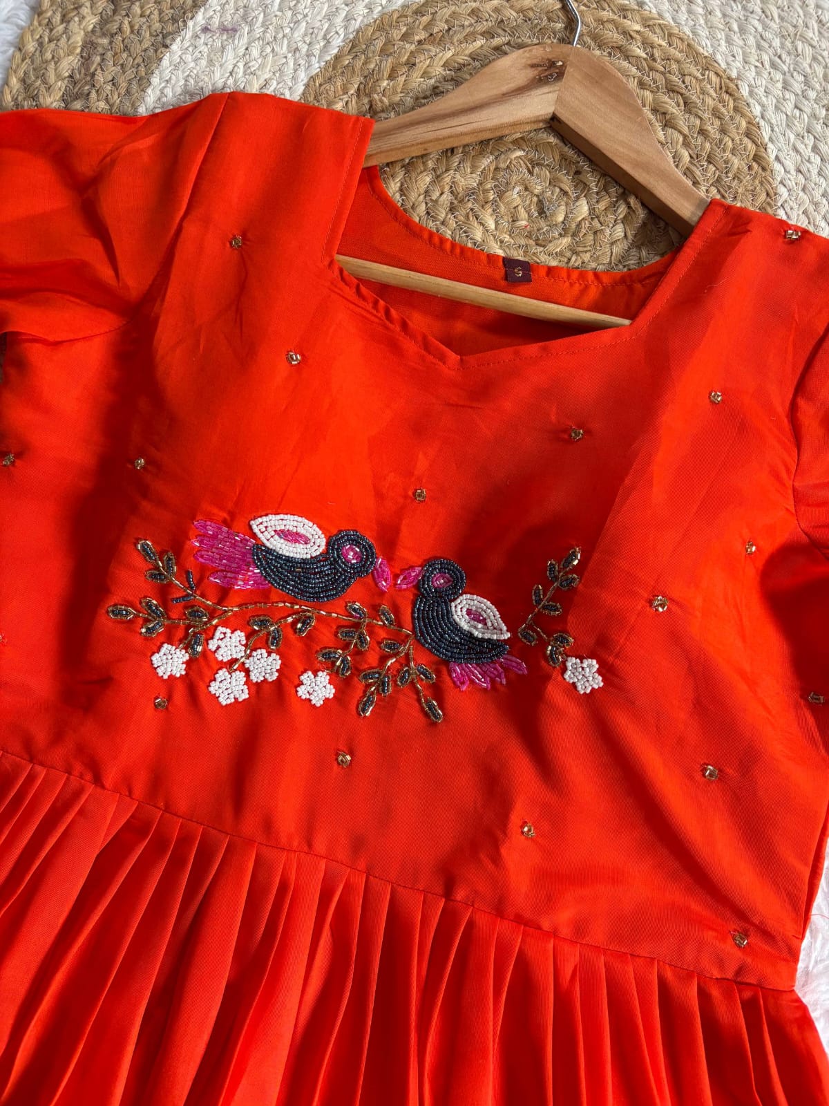 Soft Roman Anarkali Gown with Moti & Kardana Handwork
