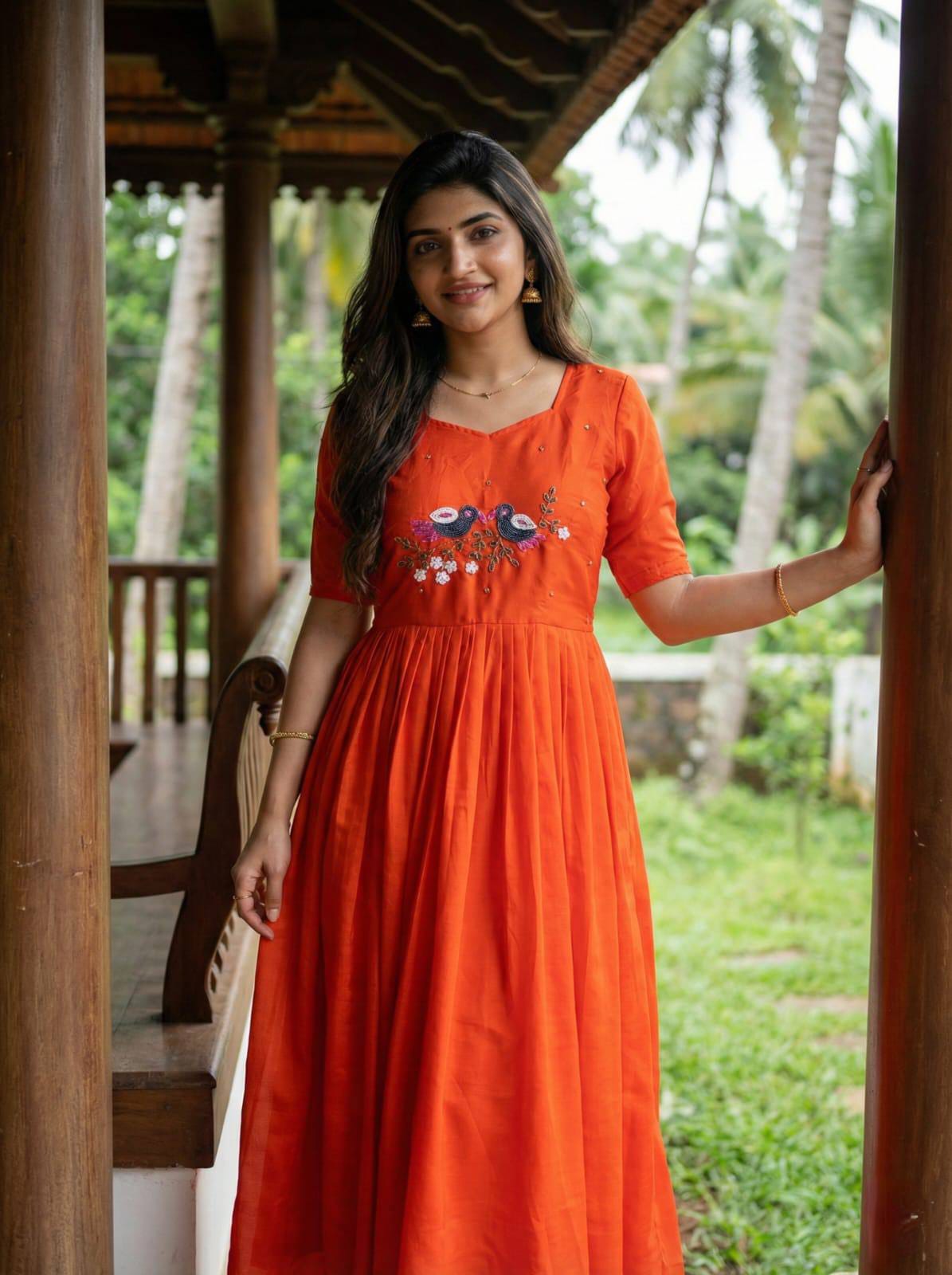 Soft Roman Anarkali Gown with Moti & Kardana Handwork