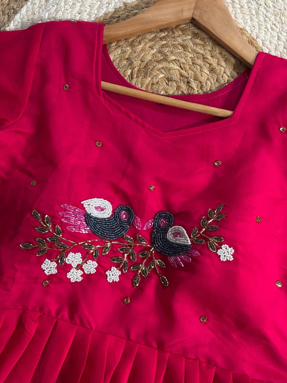 Soft Roman Anarkali Gown with Moti & Kardana Handwork