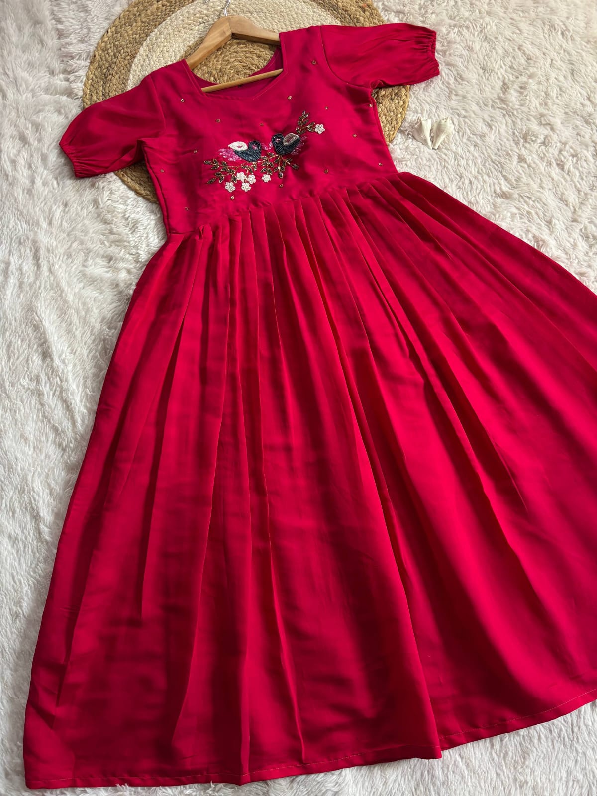 Soft Roman Anarkali Gown with Moti & Kardana Handwork