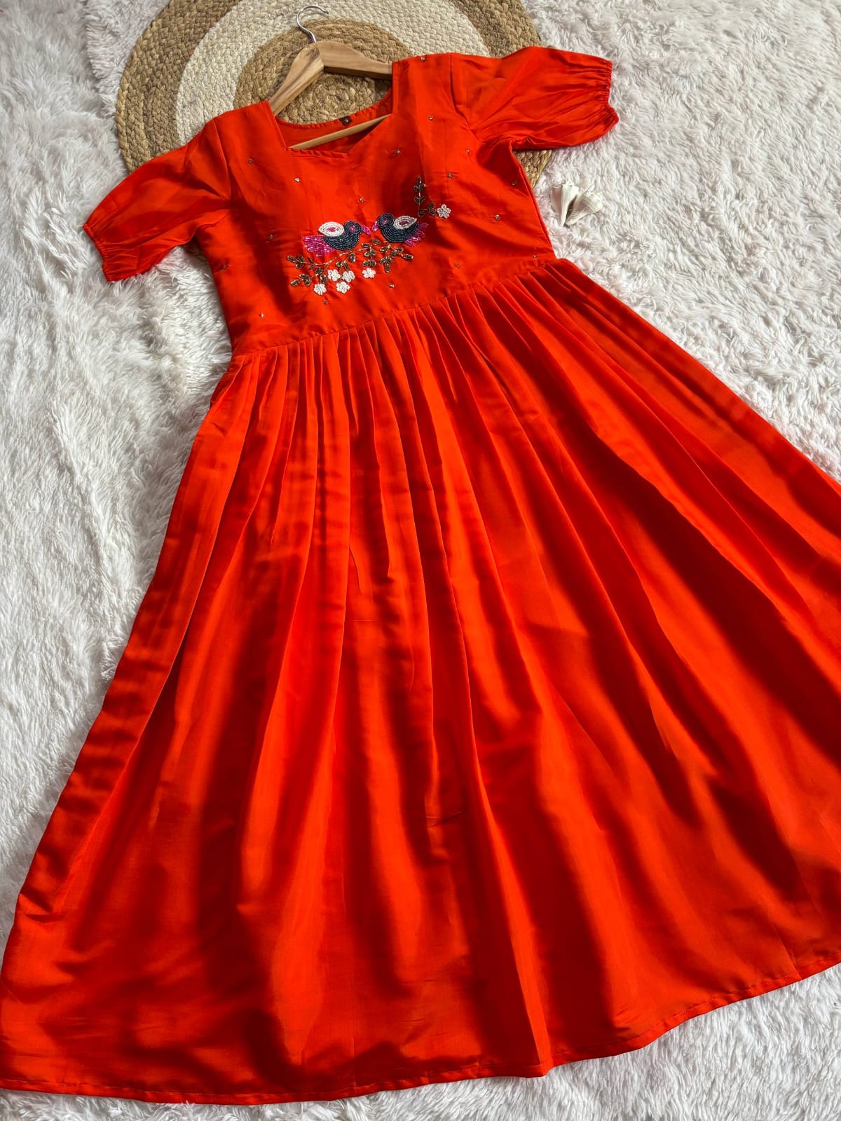 Soft Roman Anarkali Gown with Moti & Kardana Handwork