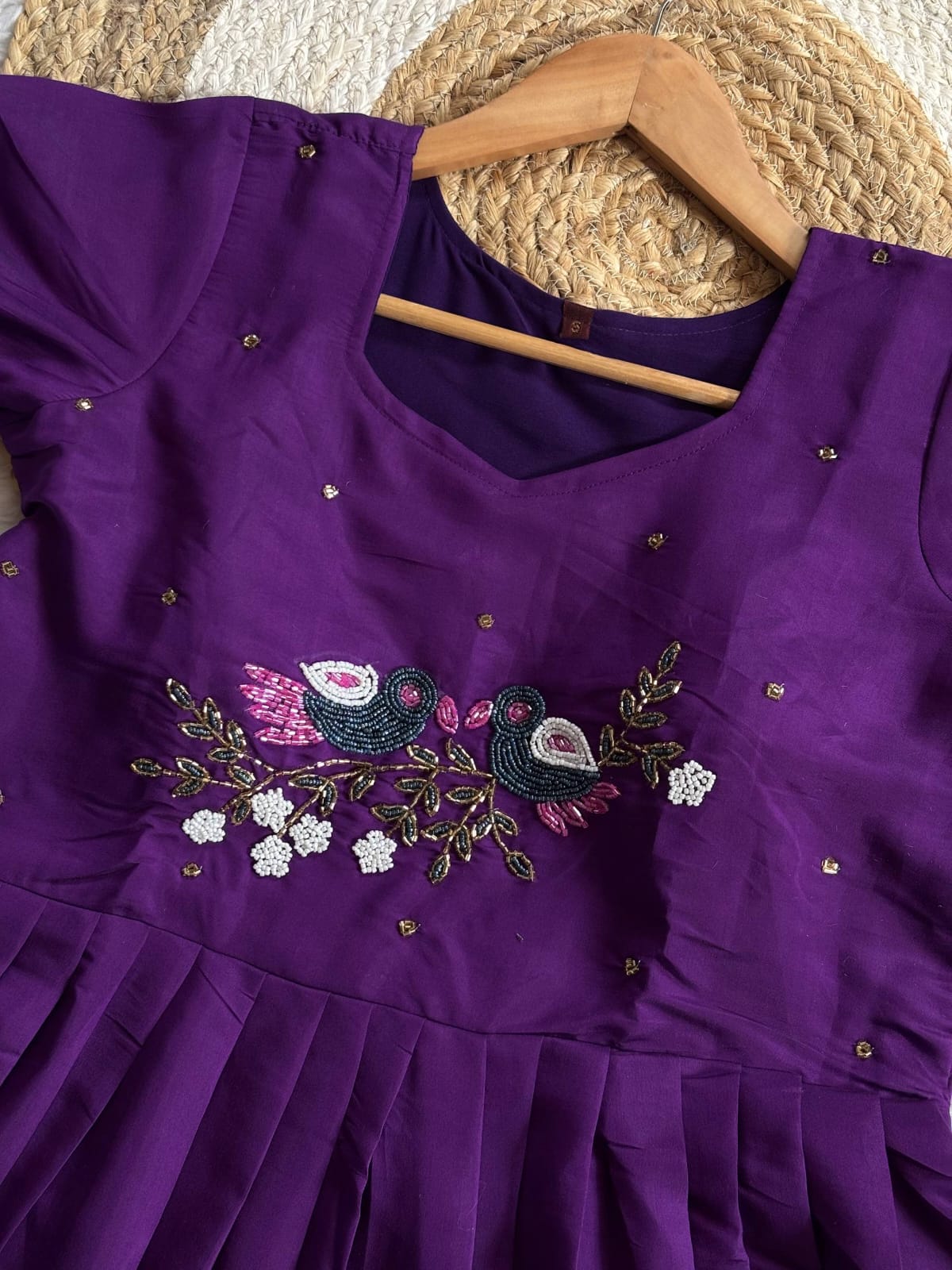 Soft Roman Anarkali Gown with Moti & Kardana Handwork
