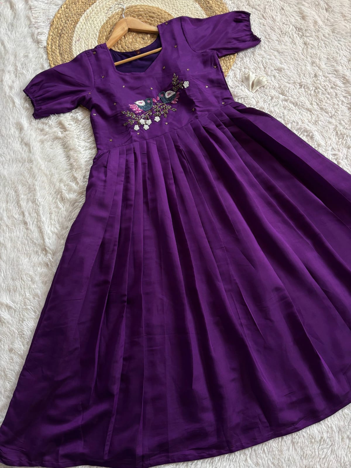 Soft Roman Anarkali Gown with Moti & Kardana Handwork