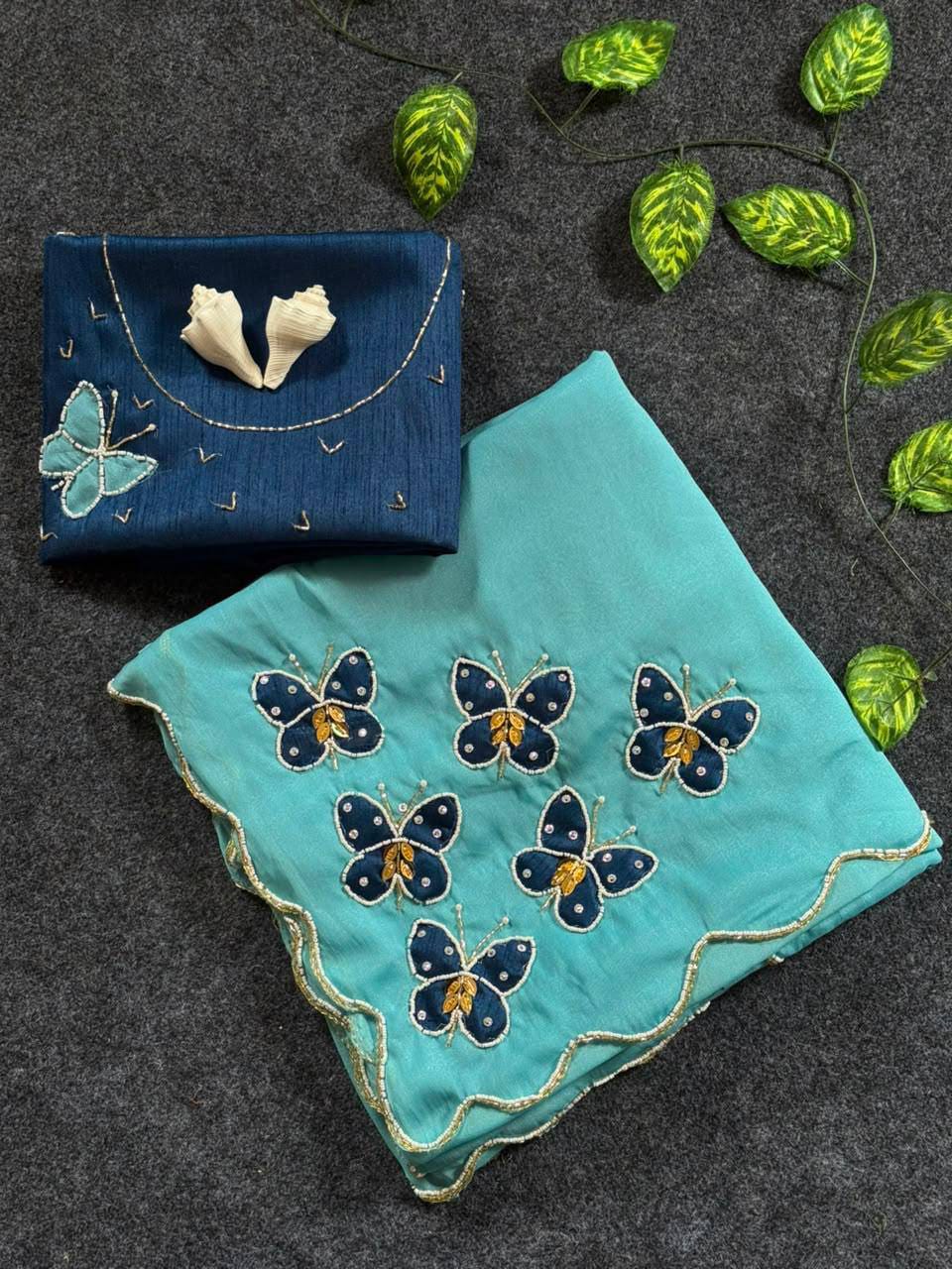 Butterfly Handwork Georgette Saree with Designer Blous