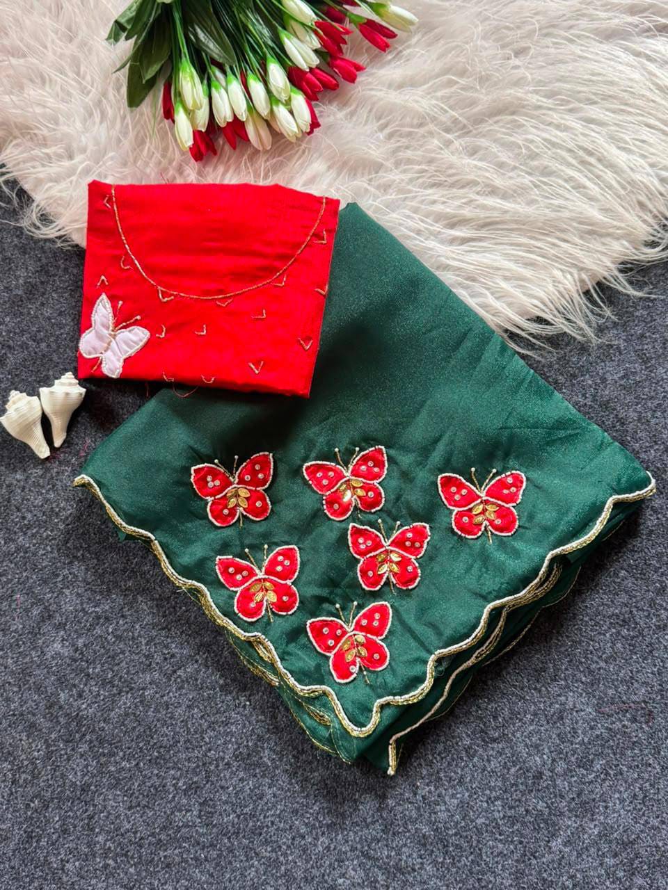 Butterfly Handwork Georgette Saree with Designer Blous