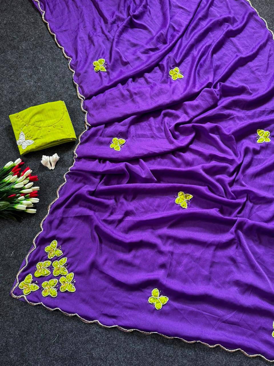 Butterfly Handwork Georgette Saree with Designer Blous