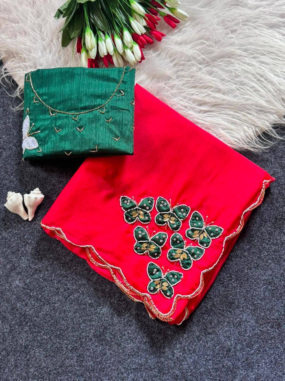 Butterfly Handwork Georgette Saree with Designer Blous