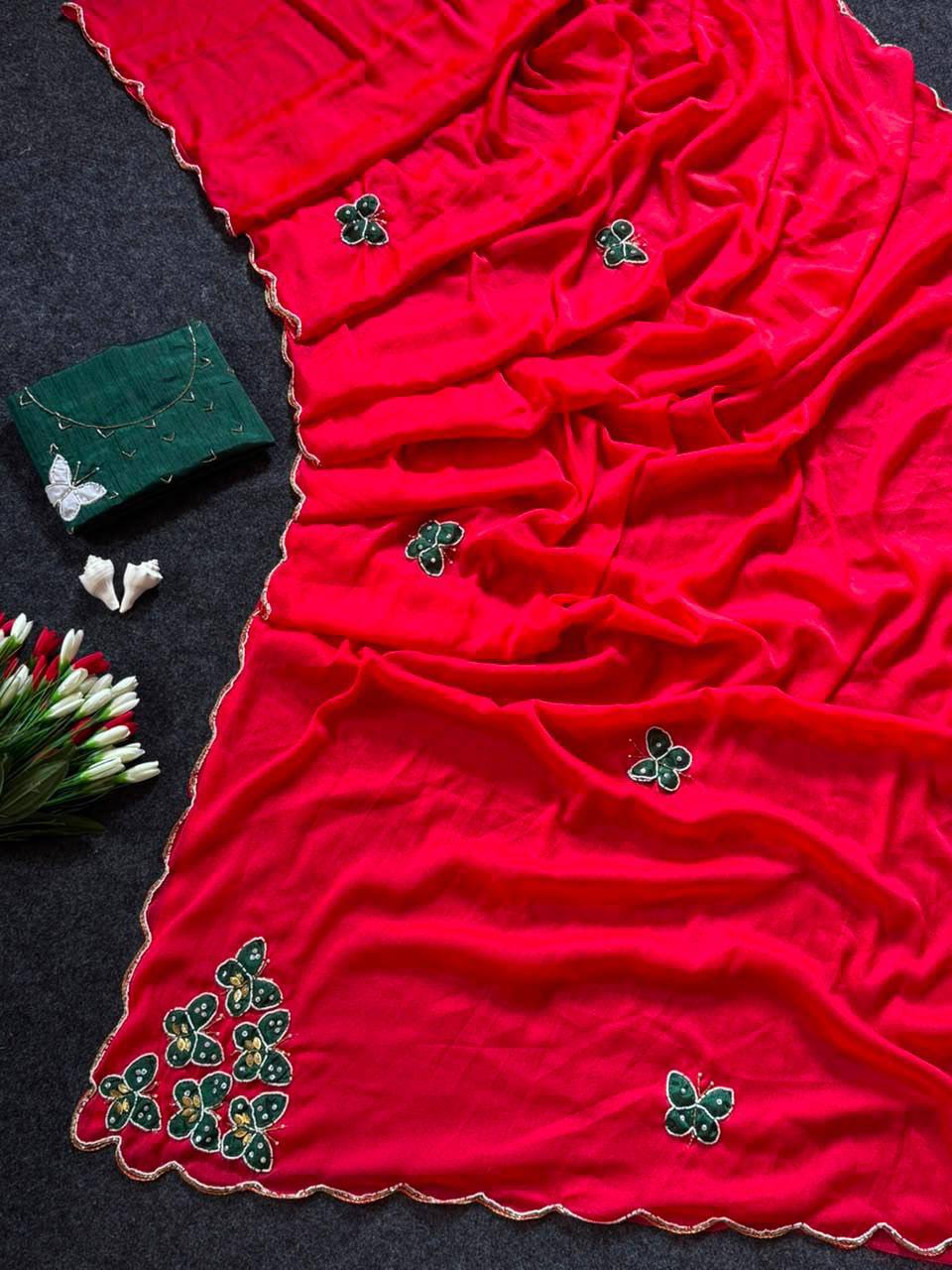 Butterfly Handwork Georgette Saree with Designer Blous
