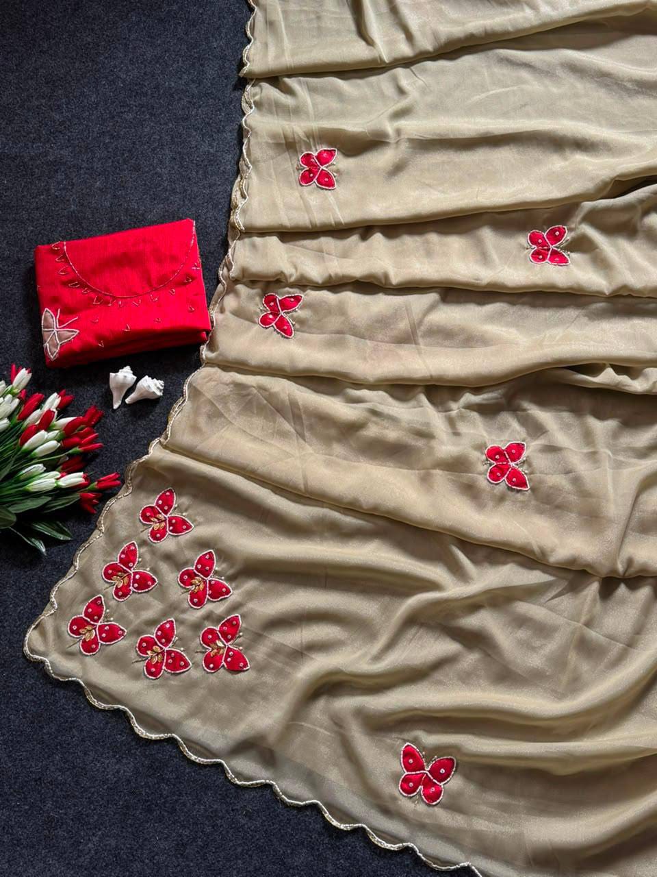 Butterfly Handwork Georgette Saree with Designer Blous