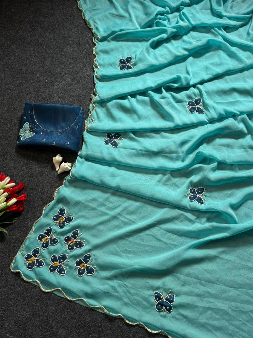 Butterfly Handwork Georgette Saree with Designer Blous