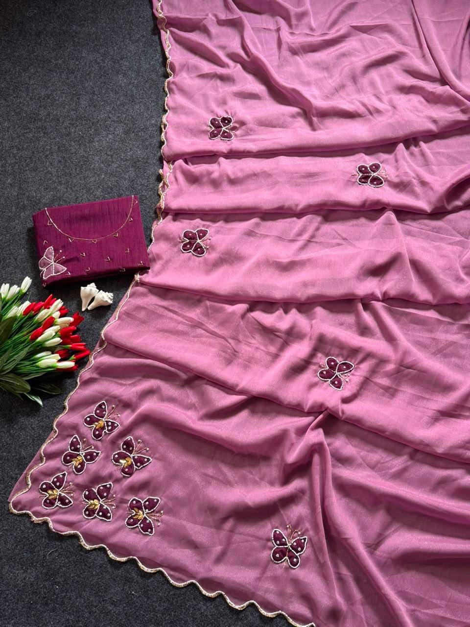 Butterfly Handwork Georgette Saree with Designer Blous