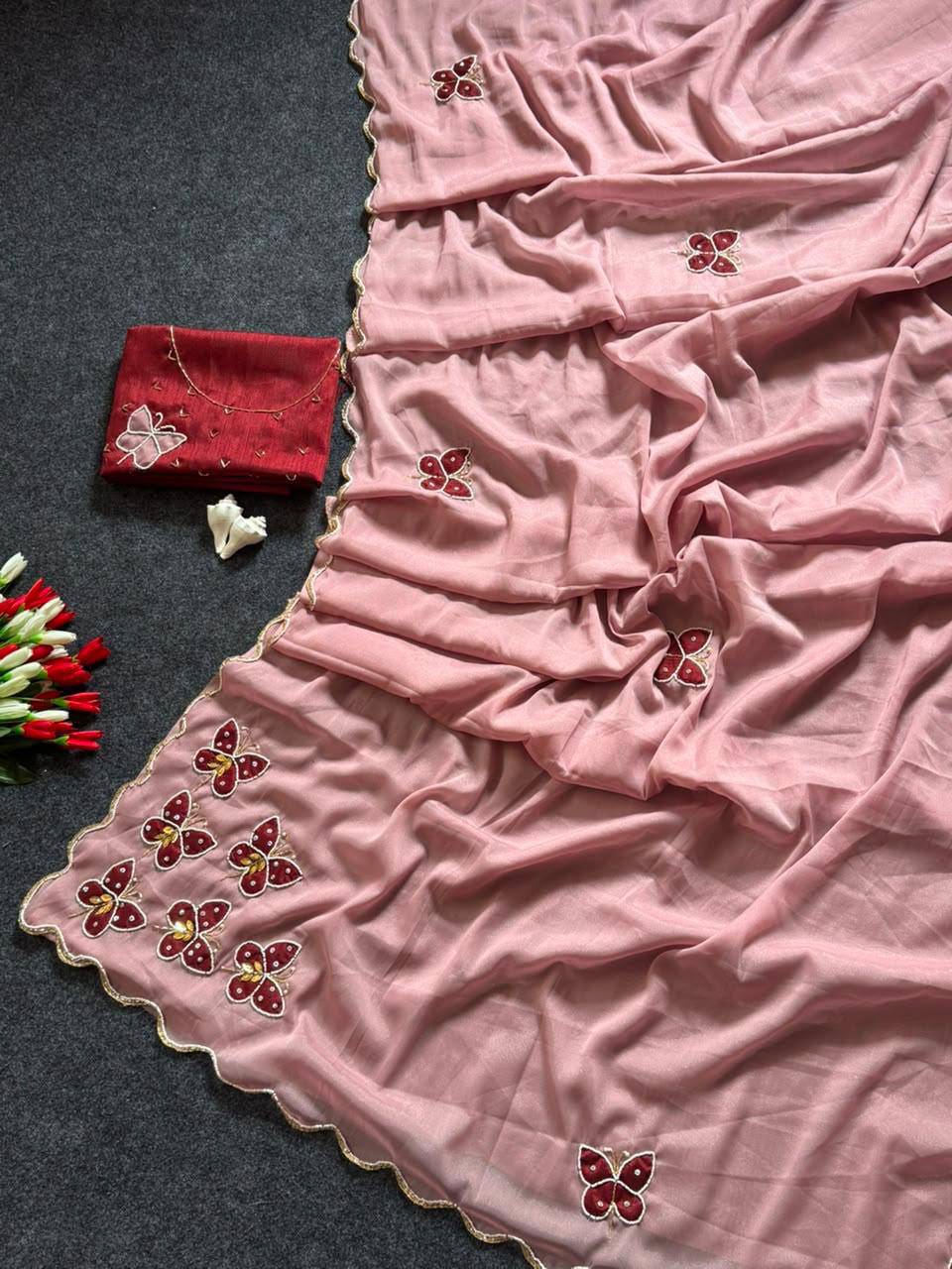 Butterfly Handwork Georgette Saree with Designer Blous