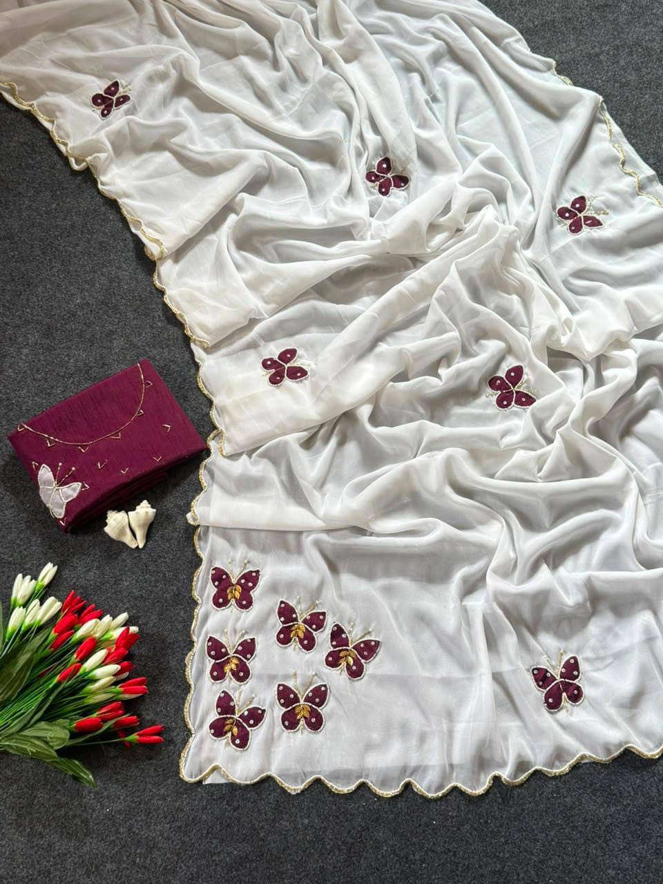 Butterfly Handwork Georgette Saree with Designer Blous