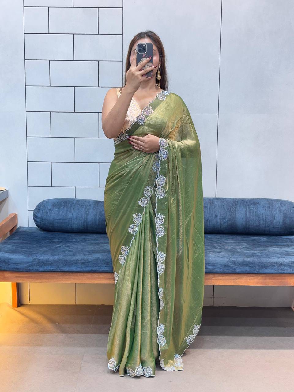 Space Silk Saree with Heart Diamond Cutwork Border