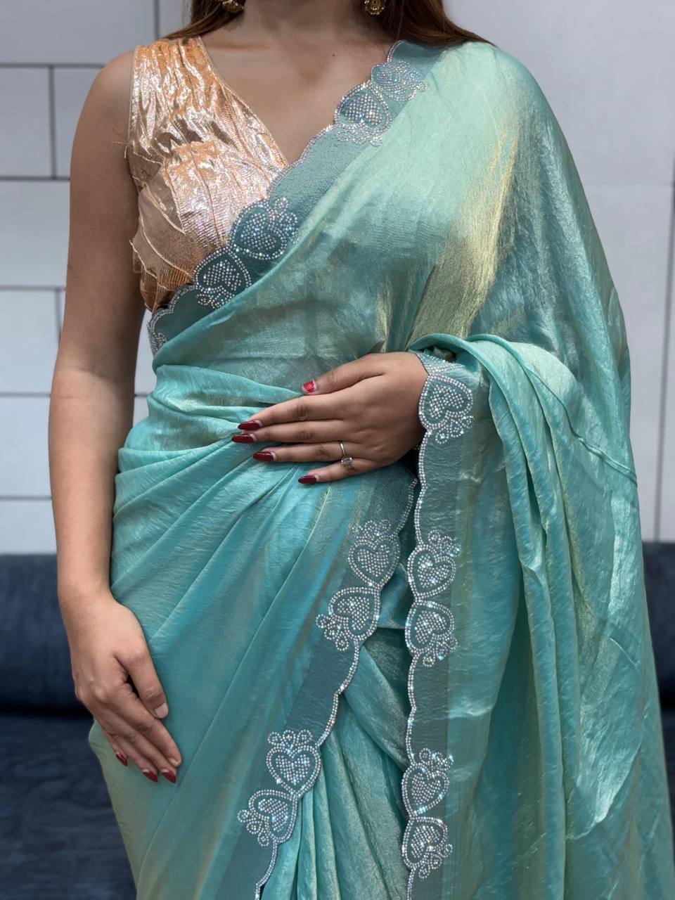 Space Silk Saree with Heart Diamond Cutwork Border