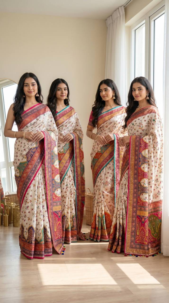 Noorani Modal Ultra Silk Floral Mirror Work Saree with Kodi Latkan