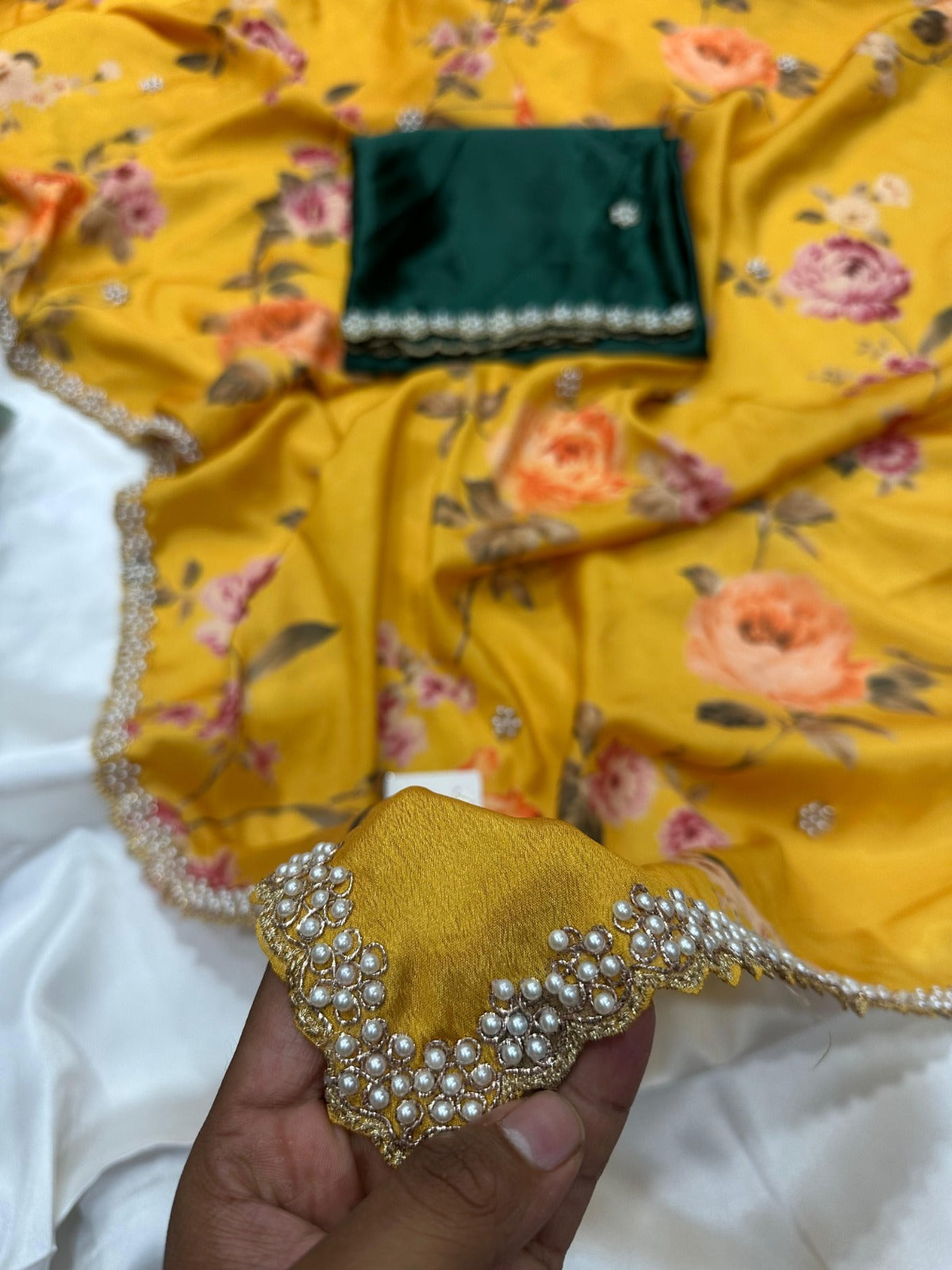 Jiya Chinnon Floral Saree with Embroidery & Diamond Work