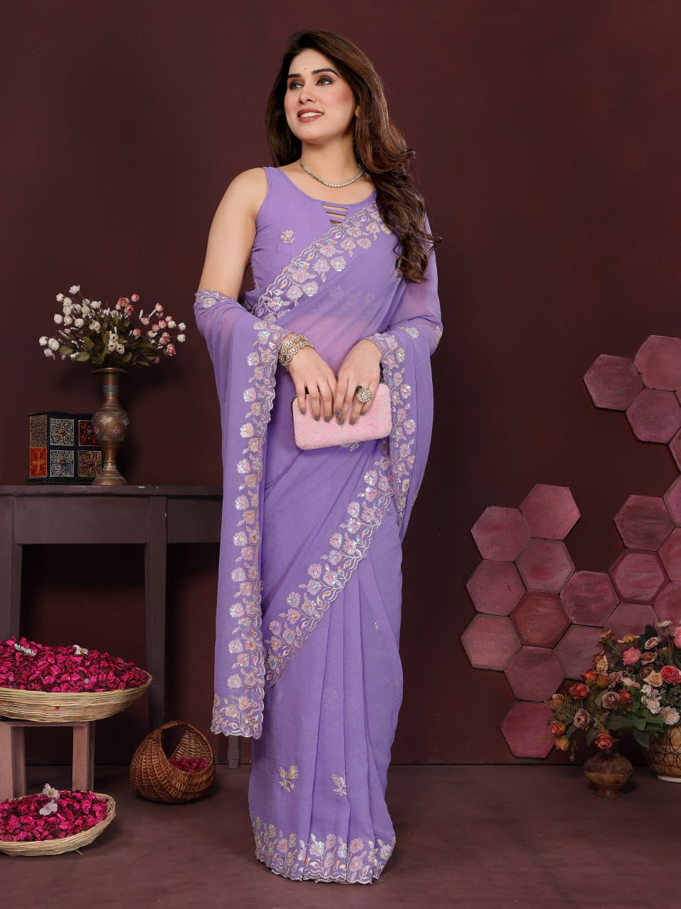 Nityapriya A-65 Georgette Silk Embroidered Saree