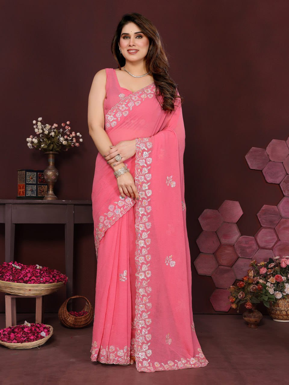 Nityapriya A-65 Georgette Silk Embroidered Saree